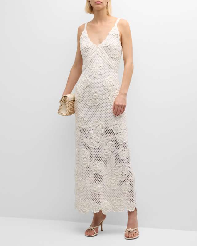 Rohesia Floral Crochet V-Neck Maxi Dress